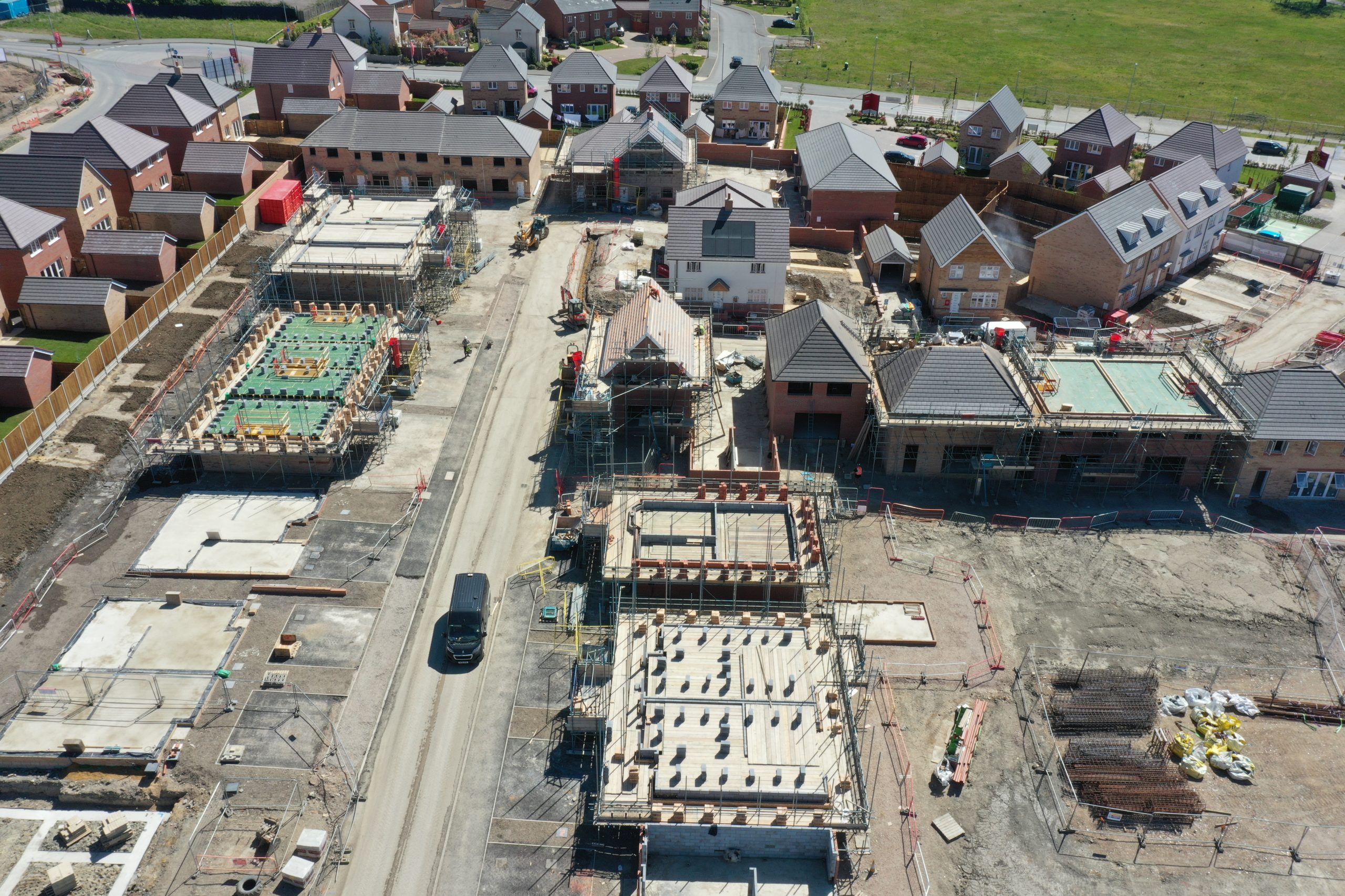 Scaffolding setup on new build development in Leighton Buzzard